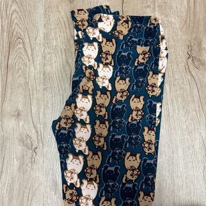 LuLaRoe Teal and Brown Dog Print Leggings